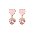 Pendientes de corazón rosa con cristales de circón y chapado en oro de 18k con doble corazón - Colgante de Corazón Rosa en Capas(EH00737)
