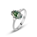 Macro detail of hexagonal green moss agate ring with side stones on silver band - US6# Adjustable Open / Silver
