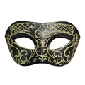 Men's matte black Venetian half face mask with gold glitter vintage patterns for parties - Gold