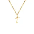 Golden stainless steel chain necklace with an artistic letter T and heart charm - Letter T