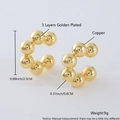 Gold plated copper multi-ball C-shaped ear cuff earrings set with polished finish - Gold Plated Large Bead Ear Cuff EL04-6