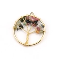 Golden tree of life pendant featuring colorful natural crystal stone chips and wire wrapping - 3cm / Gold + Tourmaline