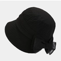 Schicker schwarzer faltbarer Sonnenhut für Damen mit eleganter Schleife und Falten - M (56-58cm) / Schwarz