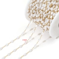 Golden stainless steel chain with 3.5mm oval white pearls for DIY jewelry making - 3.5mm Wide Irregular Rice Pearl