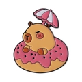 Süße Capybara Emaille-Anstecknadel auf einem rosa Donut mit einem Sonnenschirm - Donut-Stil (QHXZ3945)