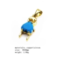 Detail of copper gold plated girl pendant with blue heart zircon and size dimensions - Blue Heart Girl / Pendant Only (No Chain)