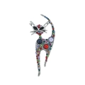 Detailed close-up showing vibrant multi-color rhinestones on a vintage cat-shaped metal brooch - Rainbow Rhinestone Cat