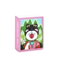 Pink faux leather phone card holder with cute cartoon girl illustration and stitching - Frida Bear