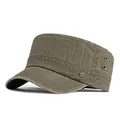 Classic army green washed cotton flat top cadet cap with metal vent holes and NEW tag detail - Adjustable / Army Green