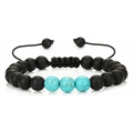 Handmade adjustable matte black beads bracelet with turquoise stone accents - Matte Stone & Turquoise