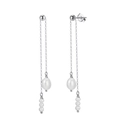 S925 sterling silver drop earrings with elegant long tassels and white pearls - GPE20-P Multi-Length Tassel Teardrop Pearl Earrings / Silver