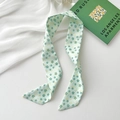 Light green floral skinny scarf hair ribbon with yellow blossoms and pointed ends - Light Green Small Rice Flower