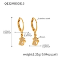 Detail view of gold stainless steel cat earrings with zircon stones and dimensions - Q122-Cat Pendant Gold Ear Buckle
