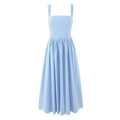 Blue and white plaid midi dress with high waist, A-line skirt and white lace trim - S / Blue Plaid