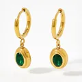 Classic gold hoop earrings featuring elegant oval emerald green zircon pendants - Gold Emerald(KDE769)