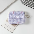 Quilted purple checkered mini storage pouch with cute pink bows and button closure - 12*1.5*9cm / Purple Grid with Bow
