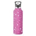 Pink rhinestone 32oz stainless steel tumbler with straw and handle on white background - Rose Red