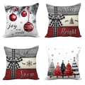 Set van 4 kerstkussenslopen met feestelijke Joy, Merry en Snow grafische prints - Rood Grijs Zwart Sneeuwvlok/Ruit Set