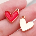 Antique silver finish heart charms with red enamel and gold beaded detailing - Red Heart (14979)