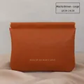 Mocha brown leather-textured cosmetic bag in large size with golden snap closure - Large / Mocha Brown