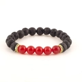 Natural volcanic lava stone and red agate beaded bracelet with gold spacers for men and women. - Red Agate