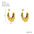 Vintage style stainless steel hoop earrings with 18K gold plating for a luxury look - 18K Gold Croissant Style (ZXG358)