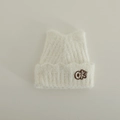 Close-up of cream cat ear knit hat featuring a fuzzy texture and OK! letter patch - 3-10 Years / OK-White