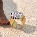 Two-tone 18k gold and silver stainless steel open ring with wave texture detail - Croissant Texture - Gold Silver Two-Tone