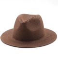 Dark brown straw fedora hat for men and women featuring a wide brim and classic woven design - Coffee