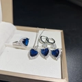 Blue heart-shaped sapphire jewelry set including necklace, ring and earrings - Sapphire Blue Diamond Earrings Tz-36