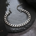Silver cuban link titanium steel bracelet with lobster clasp on dark textured stone - 6mm Thin (No Extension Chain) / 19cm