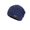 Bonnet en tricot bleu marine avec texture épaisse et étiquette en cuir synthétique - Bonnet Uniquement / Bleu Marine