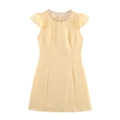 Elegantes ärmelloses hellgelbes Kleid mit Strass-Ausschnitt und Rüschen - XS / Gelb