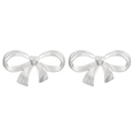Minimalist silver bow-shaped stainless steel stud earrings on white background - Wide Bowknot (3725)
