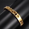 Men's 10mm gold plated Cuban link bracelet with box clasp on black jewelry stand - Gold