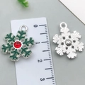 Green snowflake alloy pendant with red rhinestone inlay and size reference ruler - Green Snowflake 17x22mm