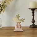 Renne de Noël décoratif en bois et fourrure rose avec bois dorés scintillants - Grand(21*15cm) / Rose
