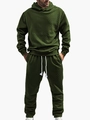 Donkergroen heren trainingspak met wafelstructuur hoodie en bijpassende joggingbroek - S / Legergroen