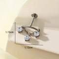 Boucle d'oreille en titane F136 avec chaîne zircon gris foncé, taille 1,15x1,12cm - Style de Chaîne en Zirconia Rond (T2519-2) / Argent (Style Zirconia Rond)