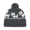 Berretto in maglia grigio scuro con motivo jacquard a cane bianco e pompon in cima - M(56-58cm) / Grigio