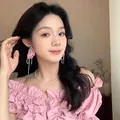Elegant pink gauze flower earrings with shimmering tassels for women stylish look - Pink Flower Tassel Earrings