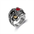 Anello teschio classico con pietra rossa e sigaro dorato in acciaio inossidabile - US 7 / Oro Argento Distressed Occhi Rossi (05409)