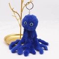 Cute blue plush octopus keychain with soft fluffy fur and a metal ring for bag charm - 18cm / Royal Blue