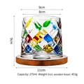 Hand-painted gemstone decompression glass with colorful diamond pattern and wooden base - Multicolor Gemstone Pattern with Wooden Base
