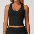 Reggiseno sportivo nero da donna con scollo a V e design a vogatore per il fitness - S / Nero Premium
