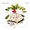 Christmas double bell brooch with green holly leaves and colorful rhinestones 4.5cm - xz4184 Christmas Large Bell