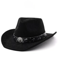 Black suede fedora hat with lion head metallic emblem and studded decorative band - M (56-58cm) / Black