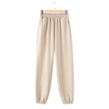 Women's beige faux suede joggers with elastic waist and ribbed cuffs for fall - S / Bottoms / Off-White (A3)