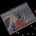 Grey floral embroidered pashmina shawl with thick warm fabric and pearl accessory - Dark Gray