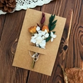 Handmade kraft greeting card with orange roses, white hydrangeas and dried flowers - Starry Night